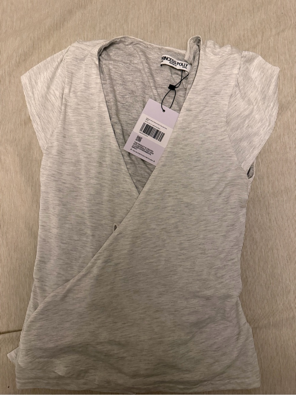 Princess Polly Light Gray Short Sleeve Wrap Top